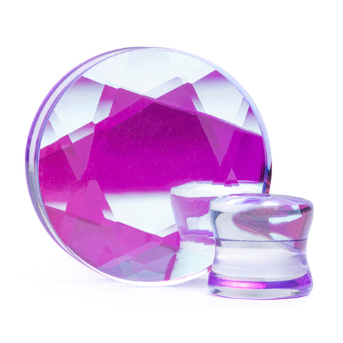 Iridescent Purple Faceted  Glass Plug / Gauge