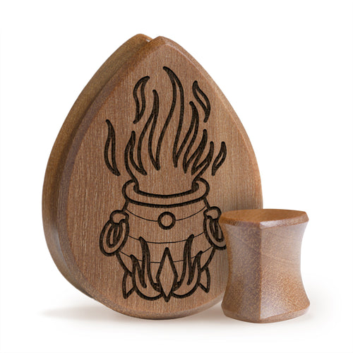 Cauldron Plug / Gauge - Teardrop Saba Wood | Flat Faced Double Flare