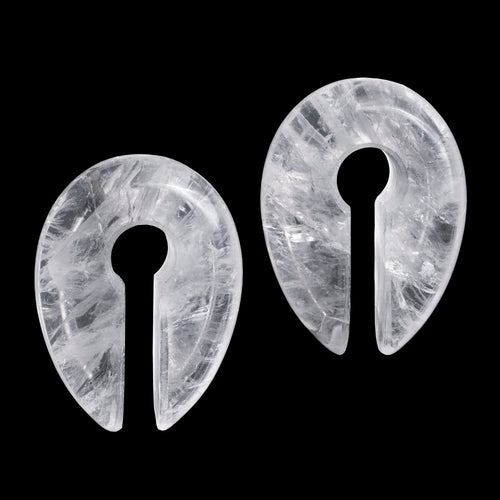 Clear Quartz Stone - Pincer Keyhole Ear Weights (Pair)