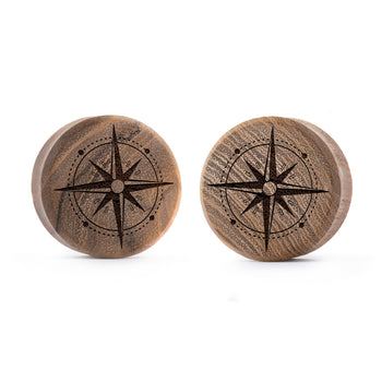 Compass Plug / Gauge - Teak Wood | Flat Faced Double Flare