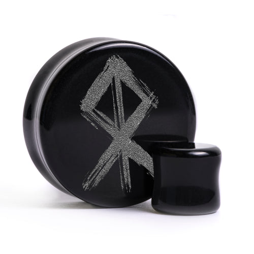 Courage Rune Viking Plug / Gauge - Black Glass | Flat Faced Double Flare