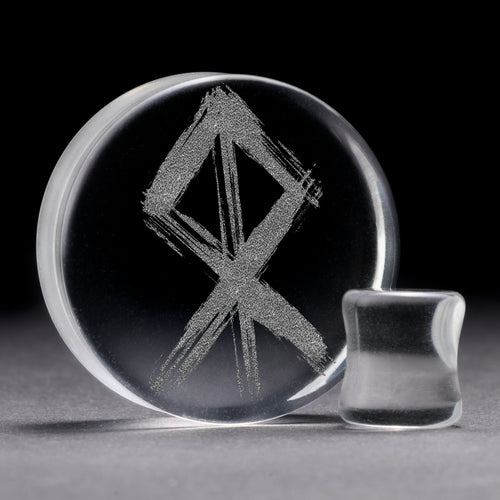 Courage Rune Viking Plug / Gauge - Clear Glass | Flat Faced Double Flare