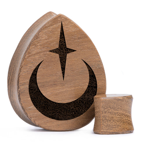 Crescent Moon Plug / Gauge - Teardrop Teak Wood | Flat Faced Double Flare