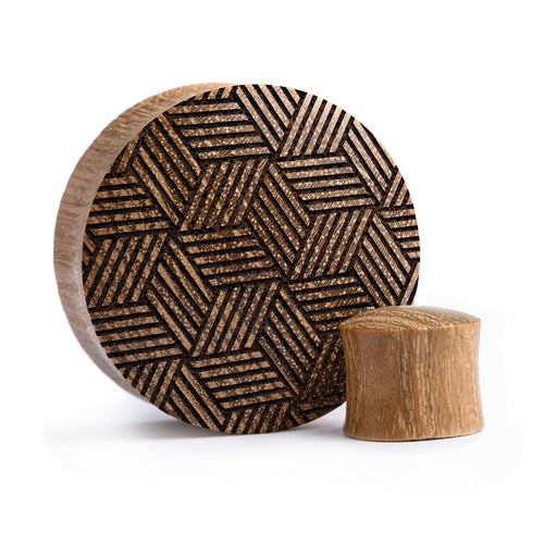 Cross Hatch Plug / Gauge - Teakholz | Konvexe Doppelaufgeweitet