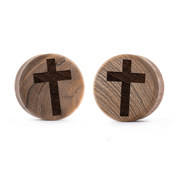 Cross Plug / Gauge - Teak Wood | Flat Faced Double Flare