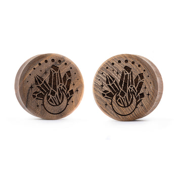 Crystal Moon Plug / Gauge - Teak Wood | Flat Faced Double Flare