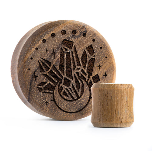 Crystal Moon Plug / Gauge - Teak Wood | Flat Faced Double Flare