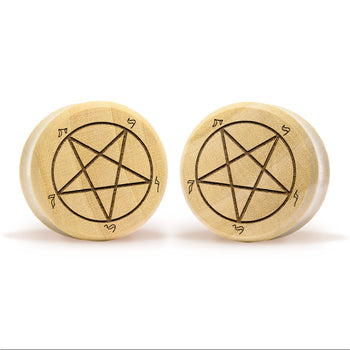 Alternative Tattooed man wearing 90's Retro Flames Plug / Gauge - Saba Wood | Flat Faced Double Flare