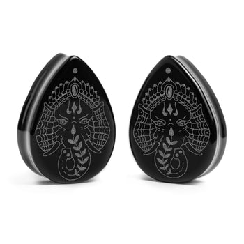 Elefant Plug / gauge - Tränenschwarzglas | Doppelaufgeweitet mit flachem Gesicht