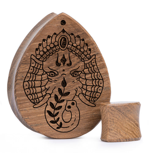 Elefant -plug / gauge - Tränen -Teakholzholz | Doppelaufgeweitet mit flachem Gesicht