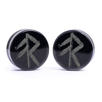 Energy Rune Viking Plug / Gauge - Schwarzes Glas | Doppelaufgeweitet mit flachem Gesicht