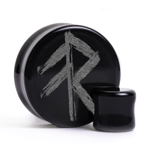 Energy Rune Viking Plug / Gauge - Schwarzes Glas | Doppelaufgeweitet mit flachem Gesicht