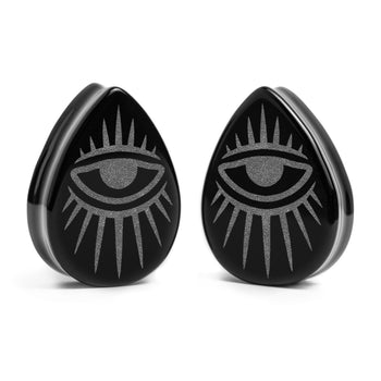 Eye Plug / Gauge - Teardrop Black Glass | Flat Faced Double Flare
