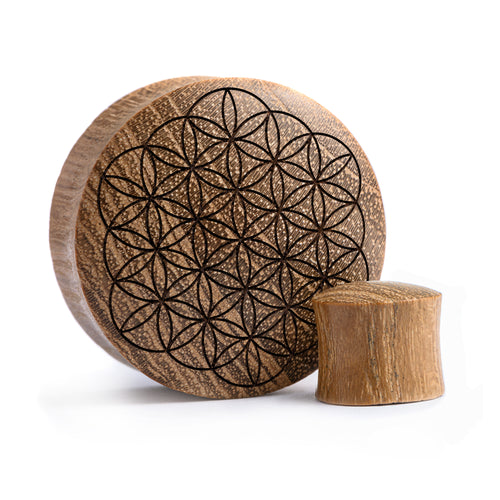 Blume of Life Plug / gauge - Teakholz | Konvexe Doppelaufgeweitet