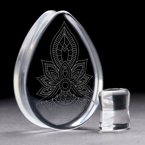 Geometrischer Blütenplug / gauge - Tränendrop -Glas | Doppelaufgeweitet mit flachem Gesicht