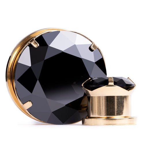 Gold Black Diamond Metal Ear Gauge / Plug