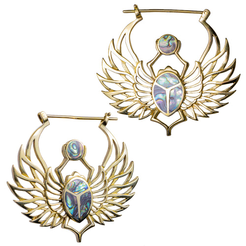 Hand crafted Brass & Abalone Scarab Beetle Earrings (Pair)