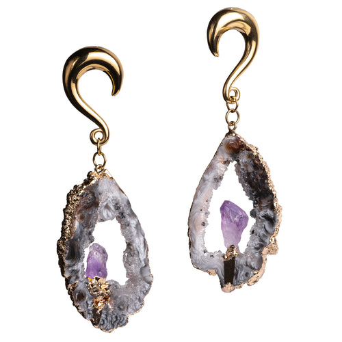 Gold Hook Geode Slice Crystal Ear Weights (Pair)