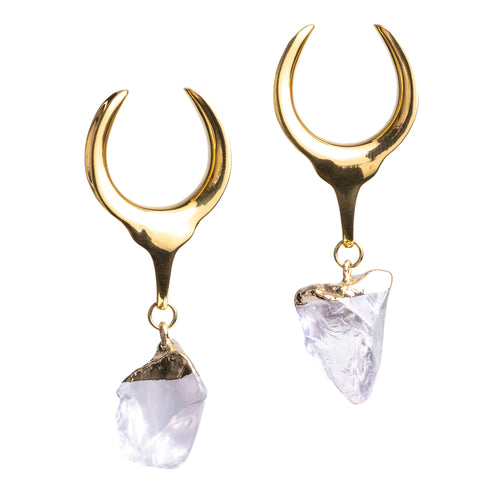 Clear Quartz & Gold Saddle Ear Weights (Pair)