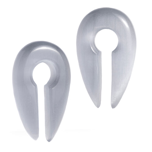 Grey Cats Eye Glass - Pincer Keyhole Ear Weights (Pair)