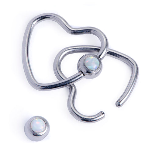 Heart BCR - White Opal - (316L SURGICAL STEEL)