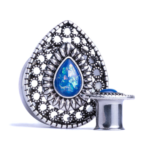 Cute Steel Blue Opal Teardrop Plug / Gauge