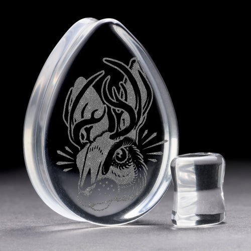 Jackalope Plug / Gauge - Tränendrop -Glas | Doppelaufgeweitet mit flachem Gesicht