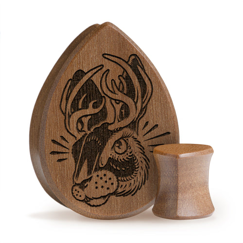 Jackalope Plug / Gauge - Teardrop Saba Wood | Flat Faced Double Flare