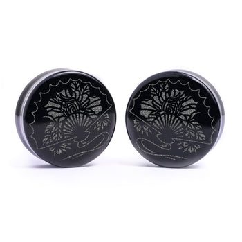 Japanese Fan Plug / Gauge - Black Glass | Flat Faced Double Flare