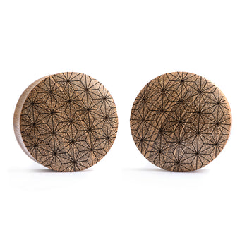 Starburst Mandala Zier Tattoo Plug / gauge - Saba Wood | Doppelaufgeweitet mit flachem Gesicht