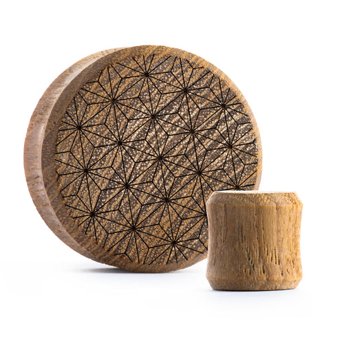 Japanischer Hanfplug / gauge - Teakholz | Doppelaufgeweitet mit flachem Gesicht