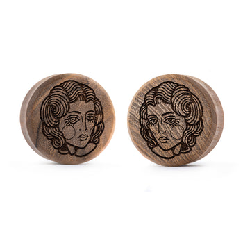 Lady Tattoo Plug / Gauge - Teak Wood | Flat Faced Double Flare