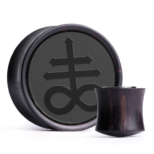 Leviathan Cross Plug / Gauge - Schwarzes Inlay Ebony Wood | Konvexe Doppelaufgeweitet