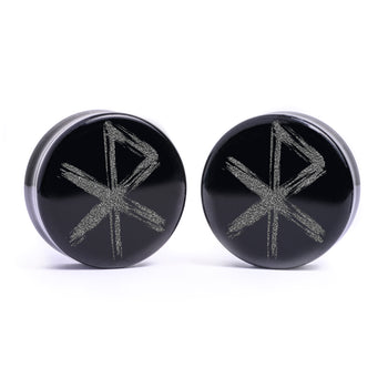 Love Rune Viking Plug / gauge - Schwarzes Glas | Doppelaufgeweitet mit flachem Gesicht