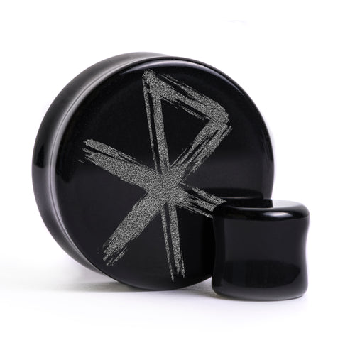 Love Rune Viking Plug / gauge - Schwarzes Glas | Doppelaufgeweitet mit flachem Gesicht
