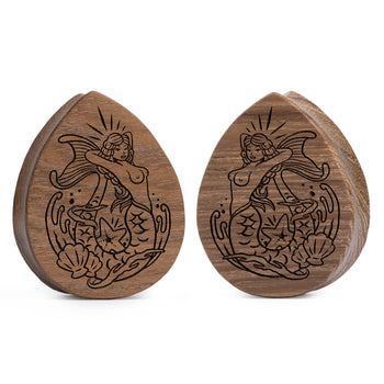 Mermaid Plug / Gauge - Teardrop Teak Wood | Flat Faced Double Flare