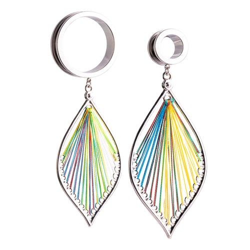 Multicoloured Silver Steel Dangle Feather Plug / Tunnel / Gauge
