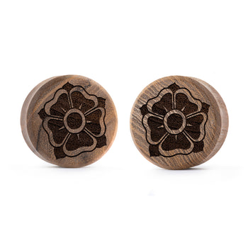 Linienmandala Zierstattoo Plug / gauge - Teakholz | Doppelaufgeweitet mit flachem Gesicht