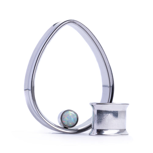 Opal & Silver Steel Teardrop Tunnel / Plug / Gauge