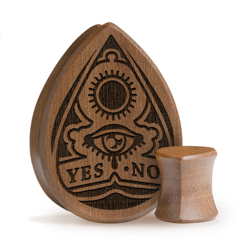 Ouija Planchette Plug / Gauge - Teardrop Saba Wood | Flat Faced Double Flare