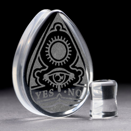Ouija Planchette Plug / Gauge - Teardrop Clear Glass | Doppelaufgeweitet mit flachem Gesicht