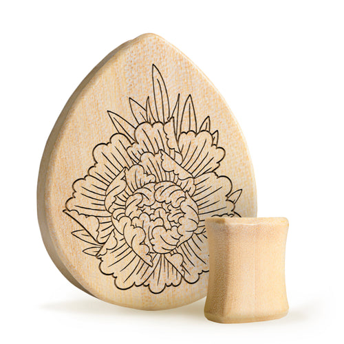 Pfingstrosenplug / gauge - Tränenkrokodilholz | Doppelaufgeweitet mit flachem Gesicht