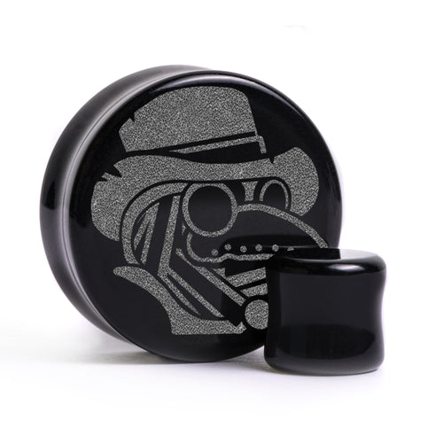 Plague Doctor Plug / Gauge - Black Glass | Flat Faced Double Flare