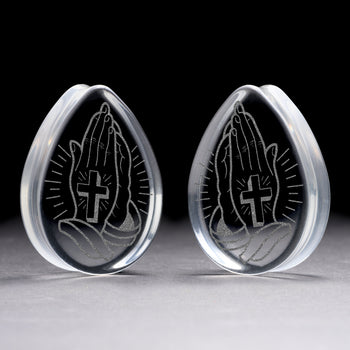 Beten Hände Plug / gauge - Tränendrop -Glas | Doppelaufgeweitet mit flachem Gesicht