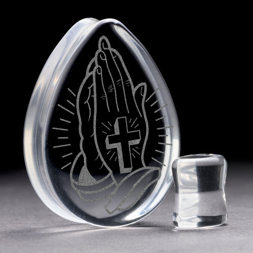 Beten Hände Plug / gauge - Tränendrop -Glas | Doppelaufgeweitet mit flachem Gesicht