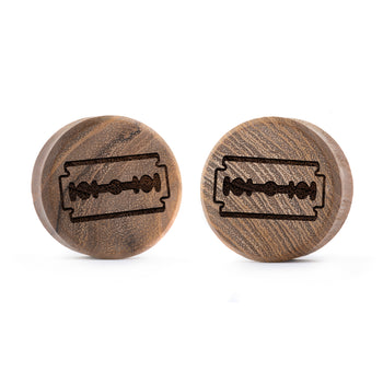 Razor Blade Plug / Gauge - Teak Wood | Flat Faced Double Flare