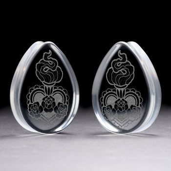 Sacred Heart Plug / Gauge - Teardrop Clear Glass | Flat Faced Double Flare