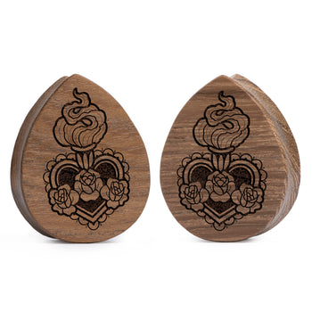 Starburst Mandala Zier Tattoo Plug / gauge - Saba Wood | Doppelaufgeweitet mit flachem Gesicht