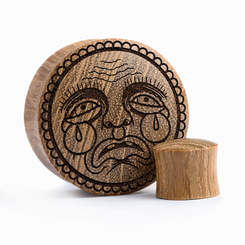 Sad Face Plug / Gauge - Teak Wood | Convex Double Flare