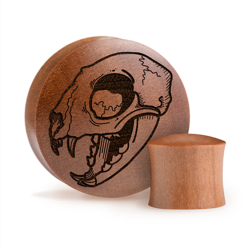 Salem Cat Skull Plug / Gauge - Saba Wood | Convex Double Flare